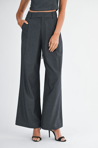 Cassie Charcoal Pinstripe Pant SET