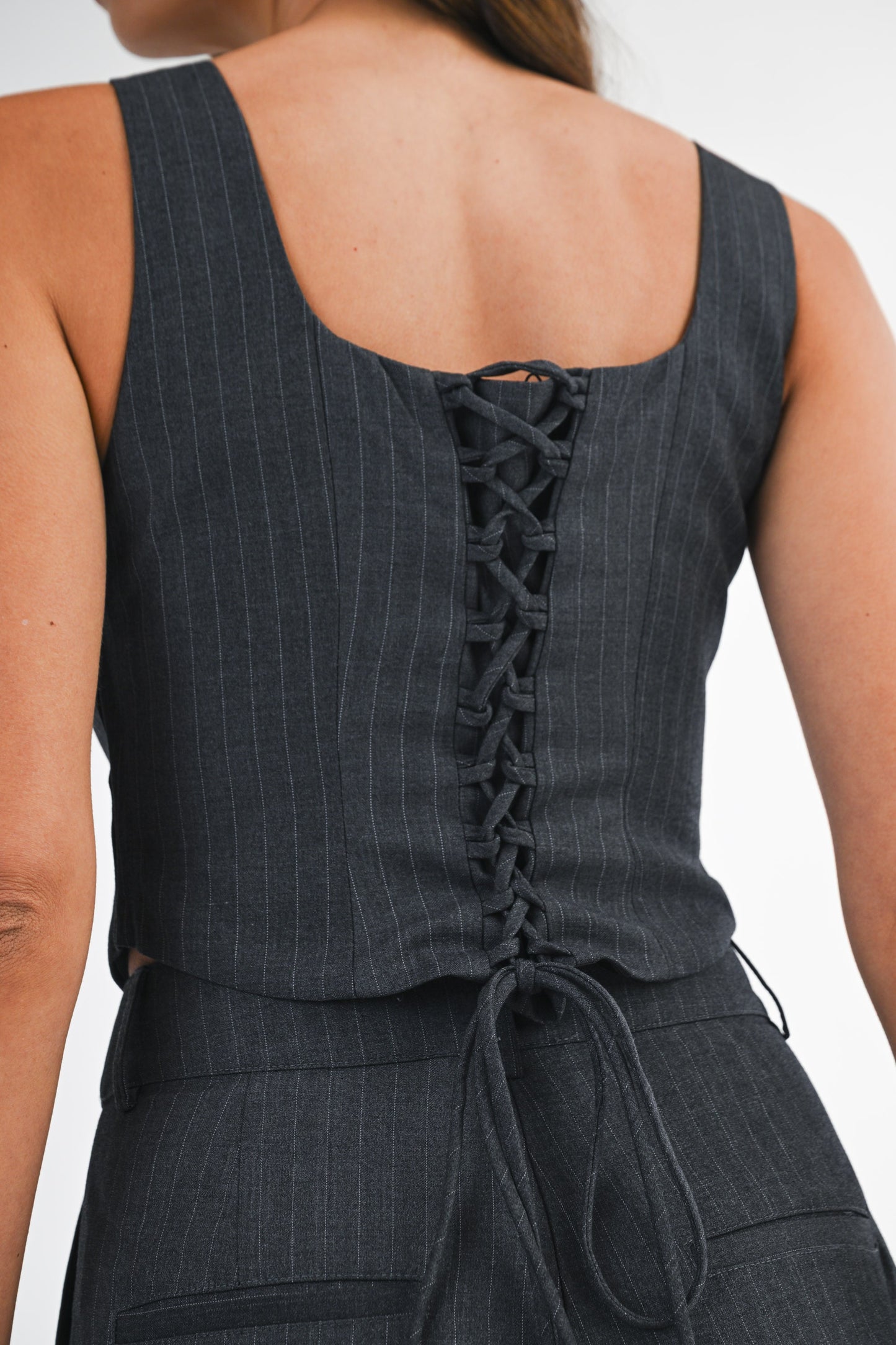 Cassie Charcoal Pinstripe Pant SET