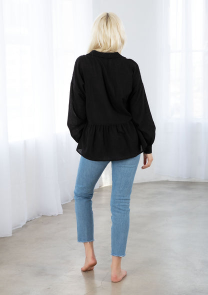 Sandra Black Button LS Blouse
