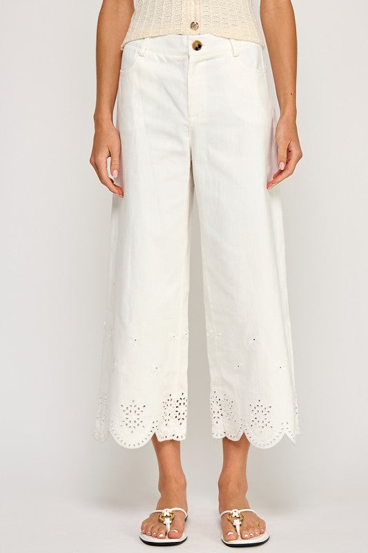 Jane Eyelet Creme Cropped Jeans