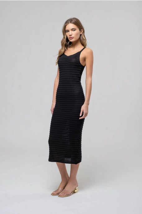 Dontella Black Crochet Midi Dress