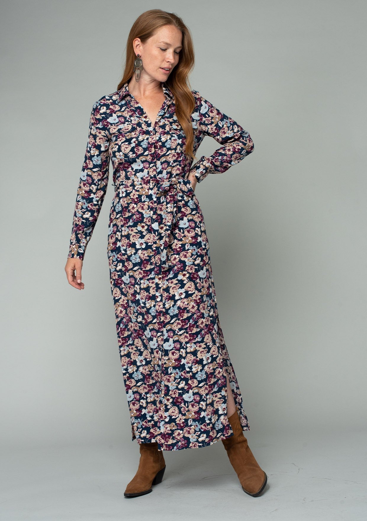 Gia Navy Floral LS Dress