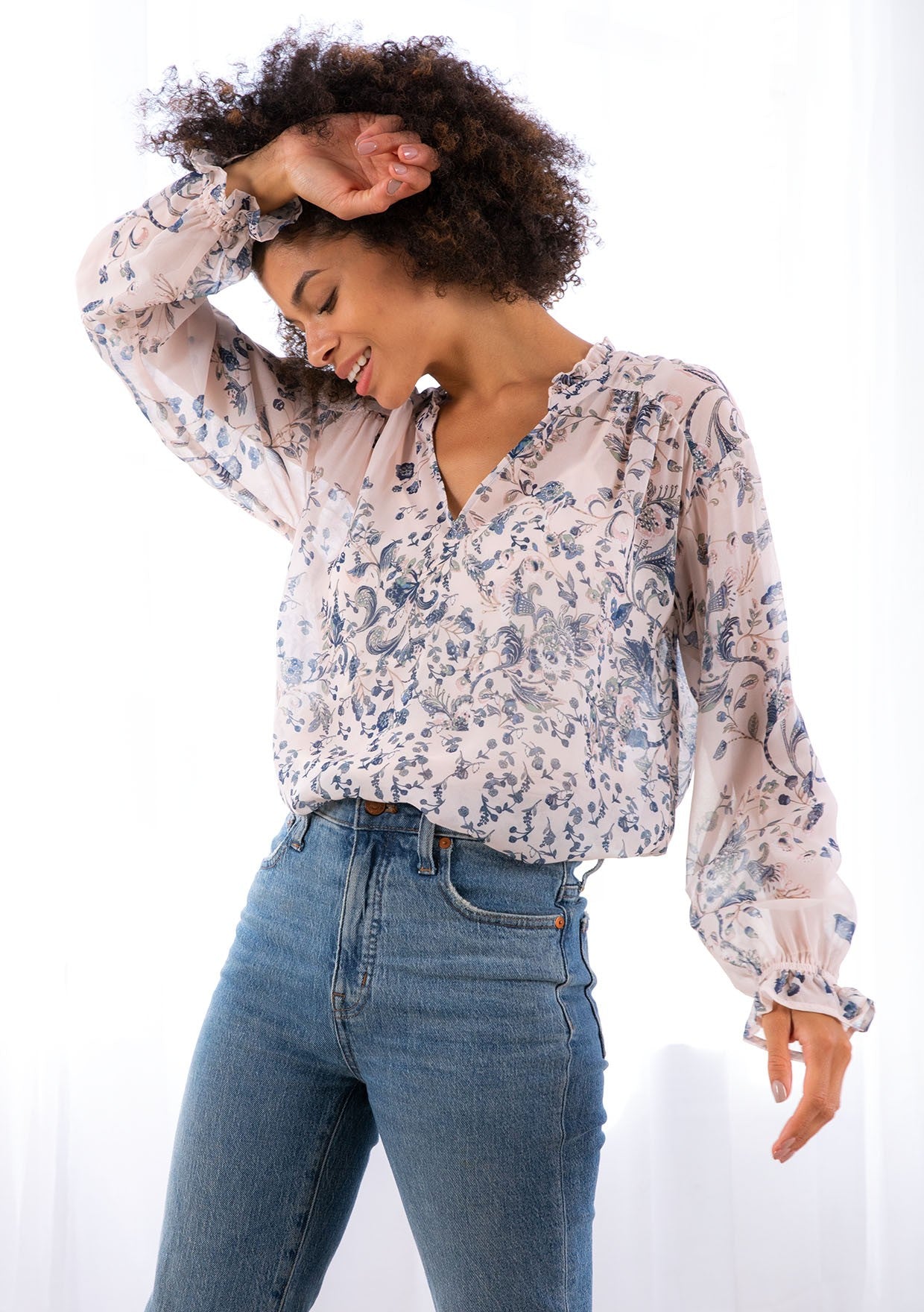 Sandy Floral Silk LS Blouse