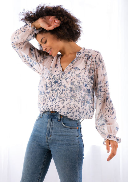 Sandy Floral Silk LS Blouse
