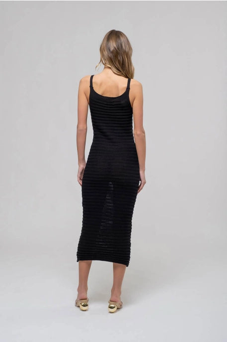 Dontella Black Crochet Midi Dress