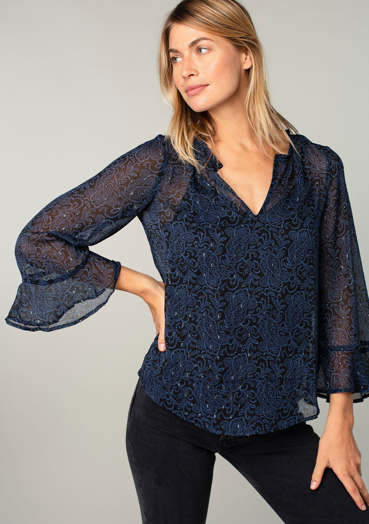Midnight Blue LS Blouse