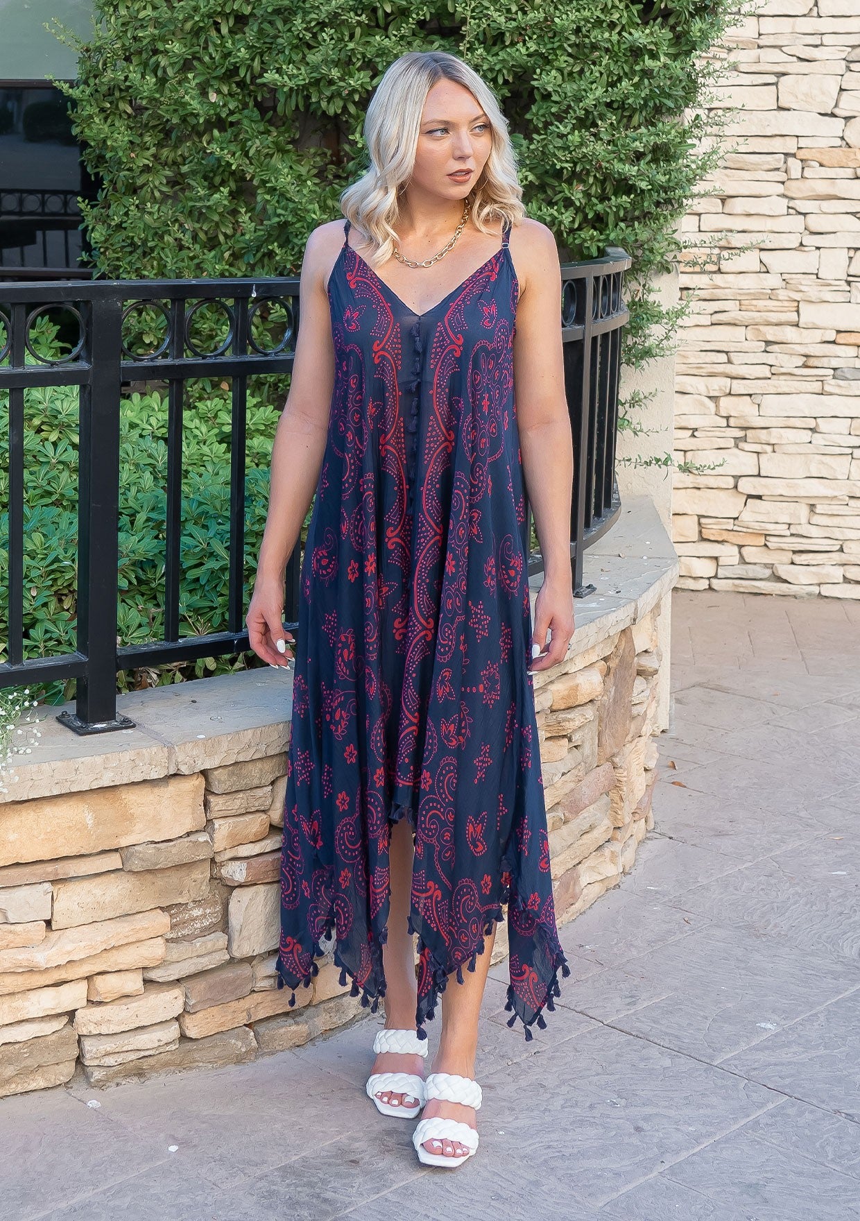 LS Paisley Navy Beach Cover-Up Dress