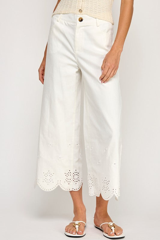 Jane Eyelet Creme Cropped Jeans