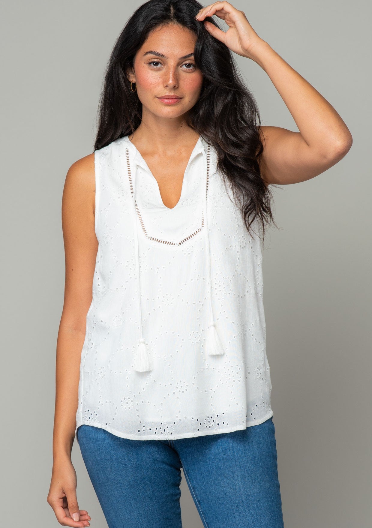 Chloe White Eyelet LS Blouse