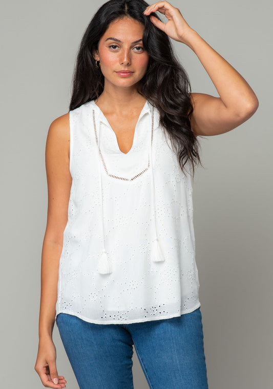 Chloe White Eyelet LS Blouse