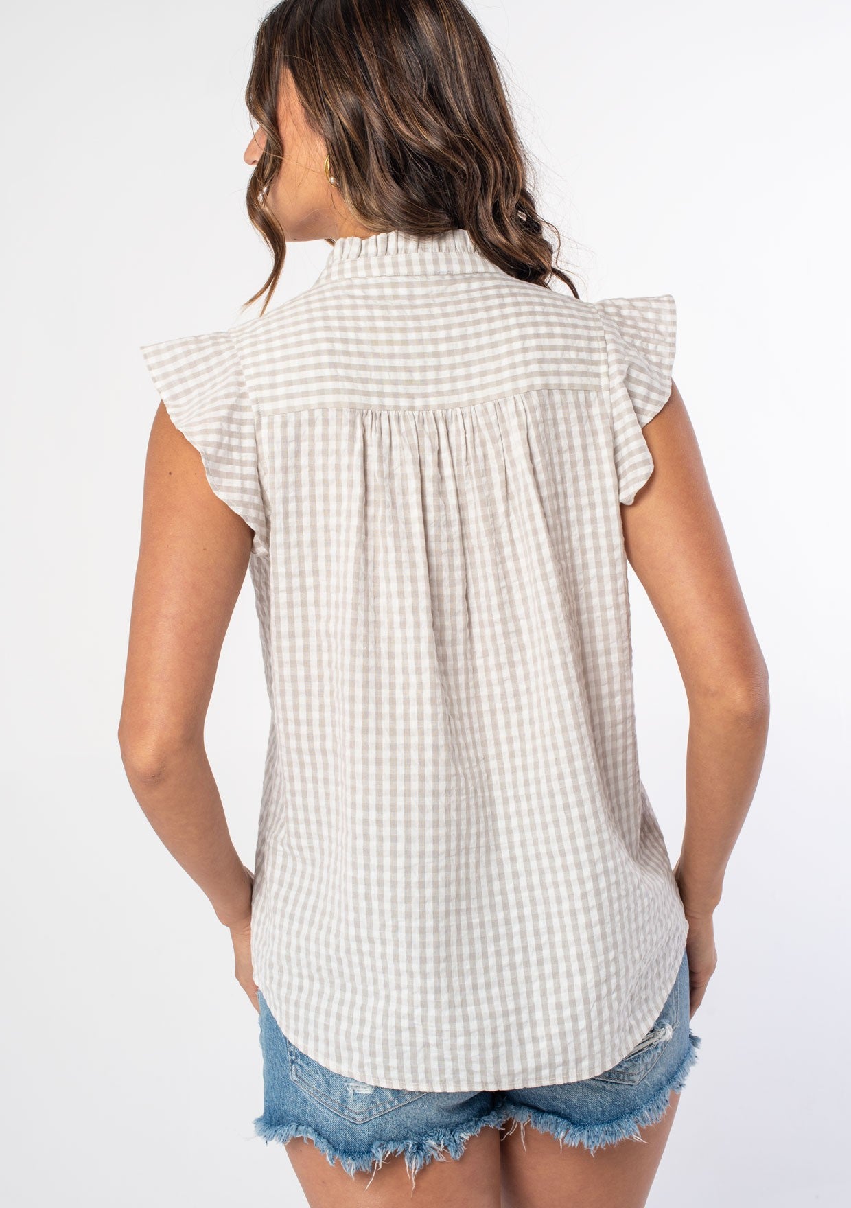 Kinsley Gingham Grey LS Blouse