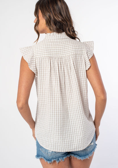 Kinsley Gingham Grey LS Blouse