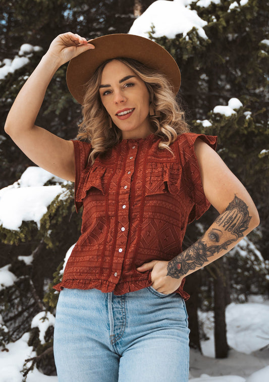 Chelsey Brick Button Up LS Blouse