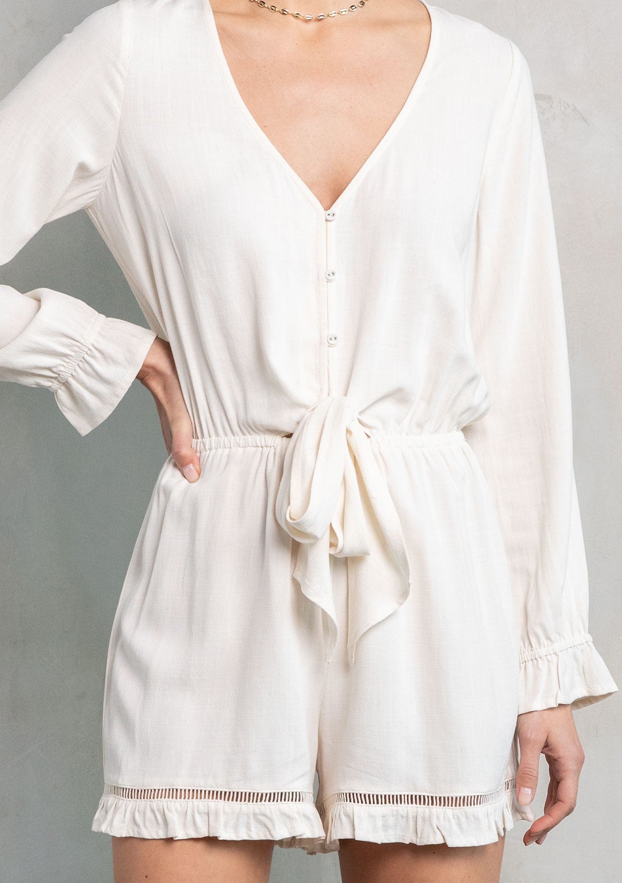 Symone Creme Tie LS Romper