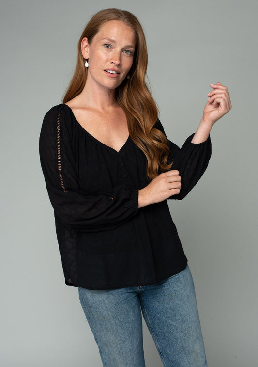 Lindsey Black Embroidered LS Blouse