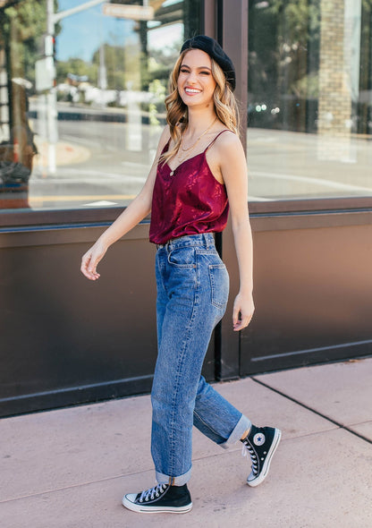 Serena Jacquard Wine LS Camisole