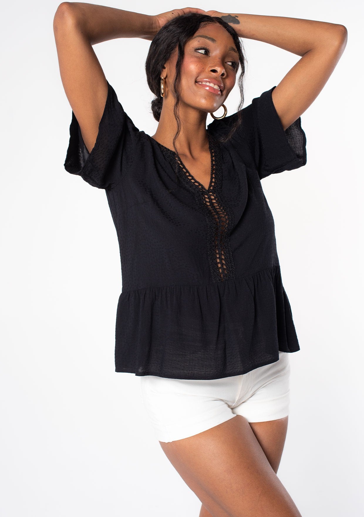 Black Lattice LS Blouse