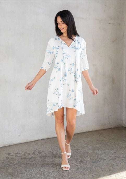 Helen Floral Embroidered LS Mini Dress