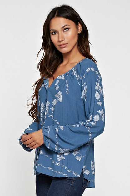Vanessa Navy Floral LS Blouse
