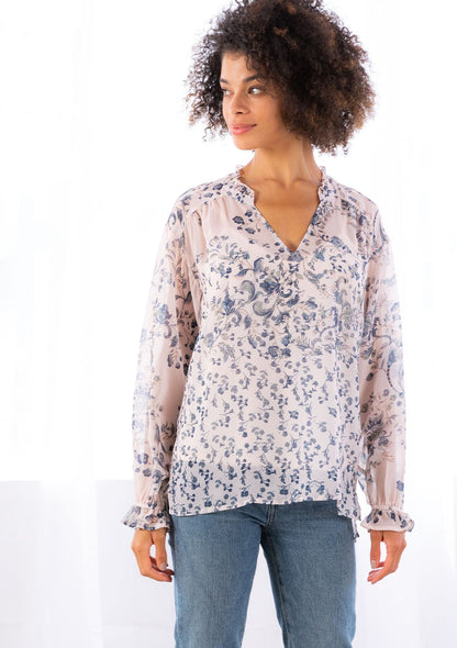 Sandy Floral Silk LS Blouse