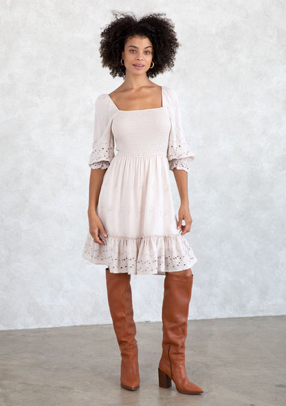 Cleo Dusty Mauve Eyelet LS Dress