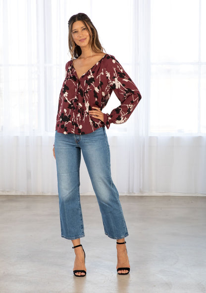 Emma Merlot LS Blouse