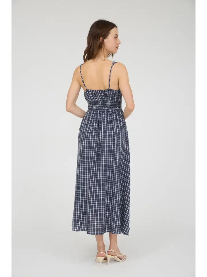 Mia Navy Plaid Midi Dress
