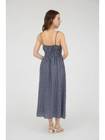 Mia Navy Plaid Midi Dress