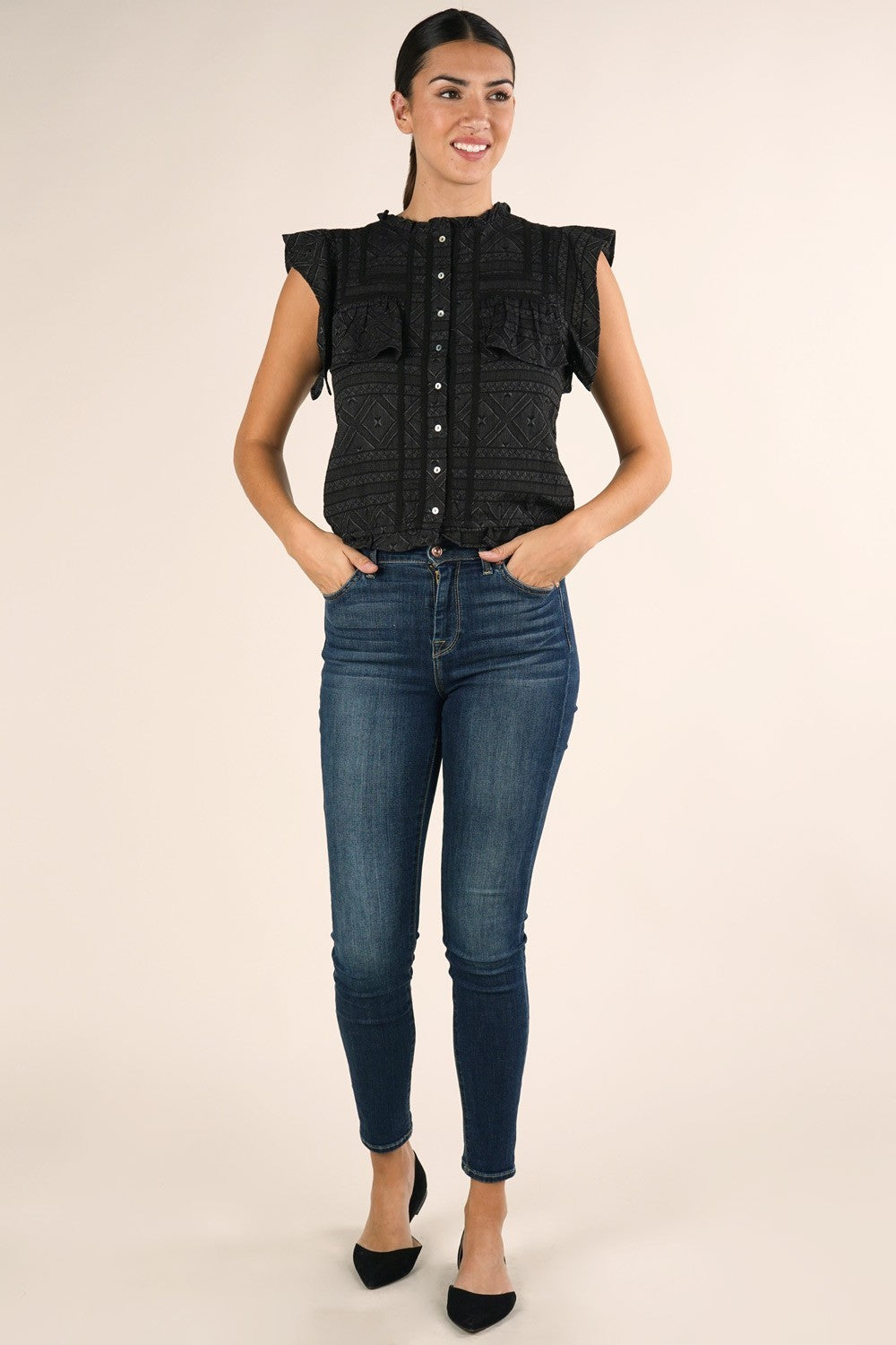 Chelsey Black Button Up LS Blouse