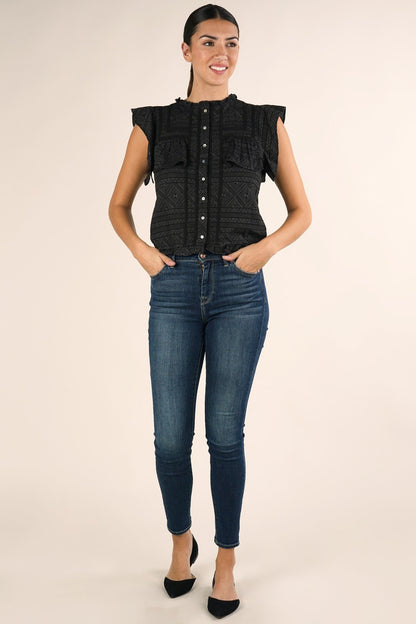 Chelsey Black Button Up LS Blouse