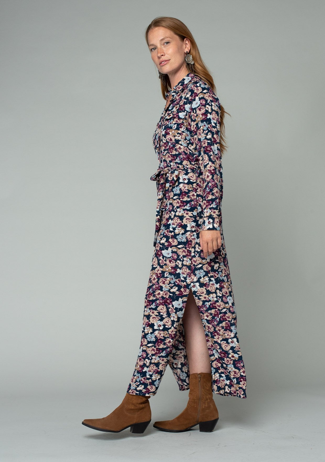 Gia Navy Floral LS Dress