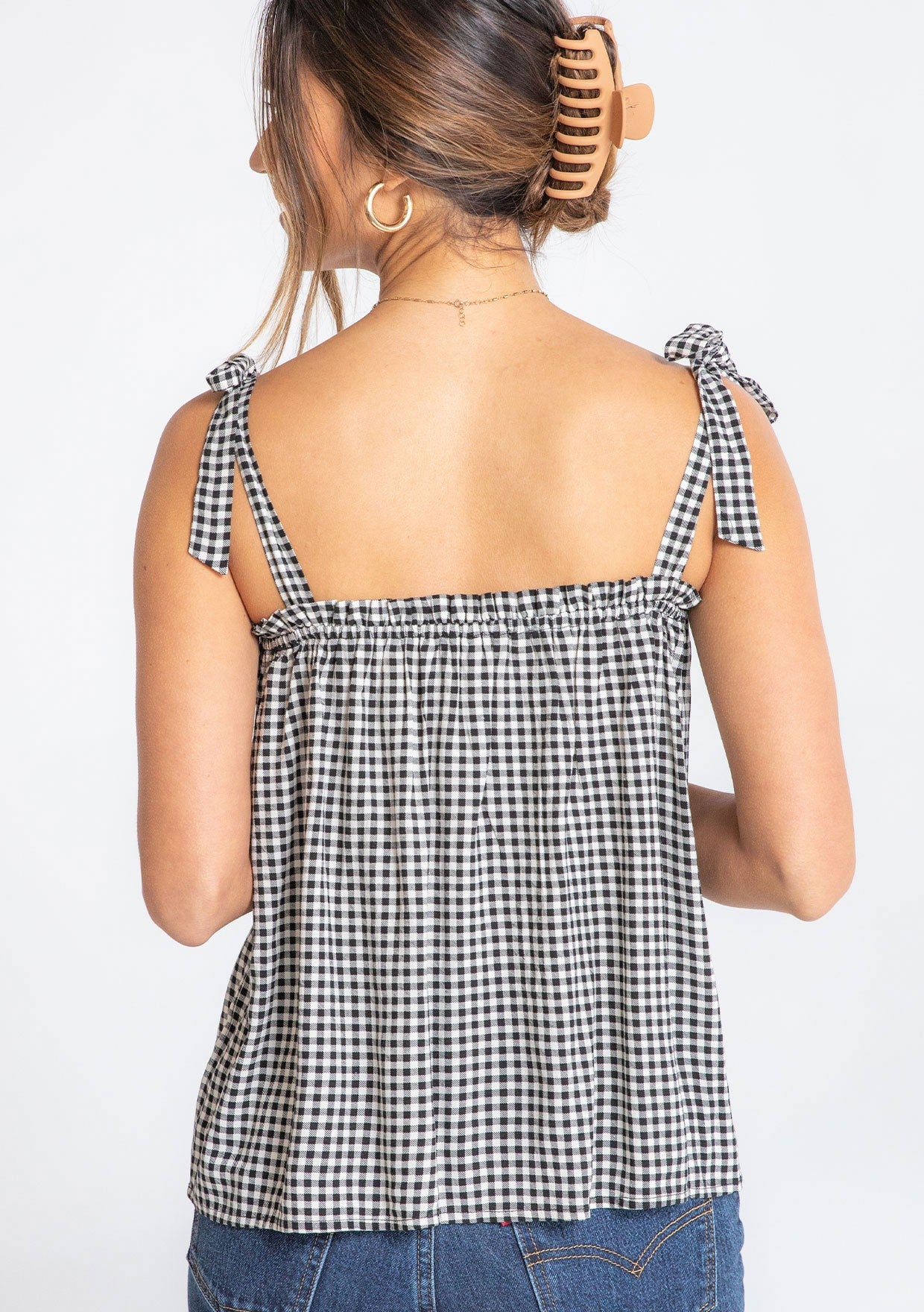 Black Gingham LS Blouse