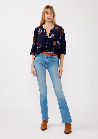 Mary Navy Floral LS Blouse