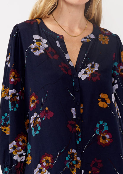 Mary Navy Floral LS Blouse