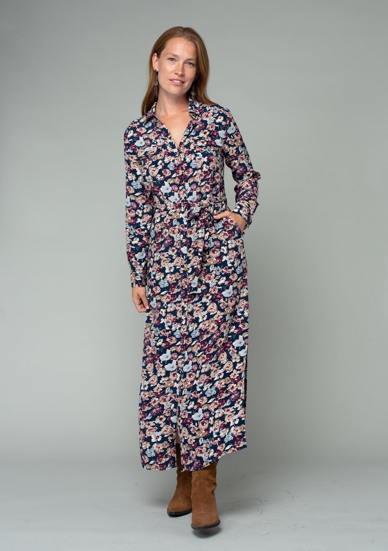 Gia Navy Floral LS Dress