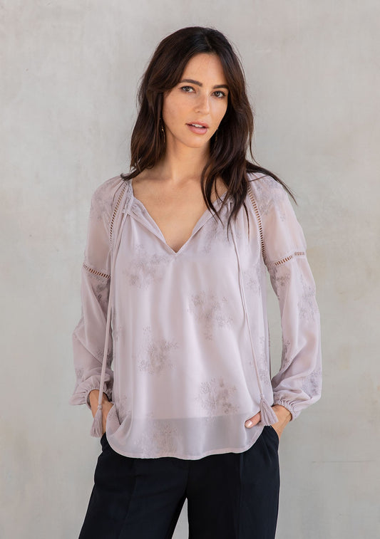 Giselle Dusty Mauve Lace Embroidered LS Blouse
