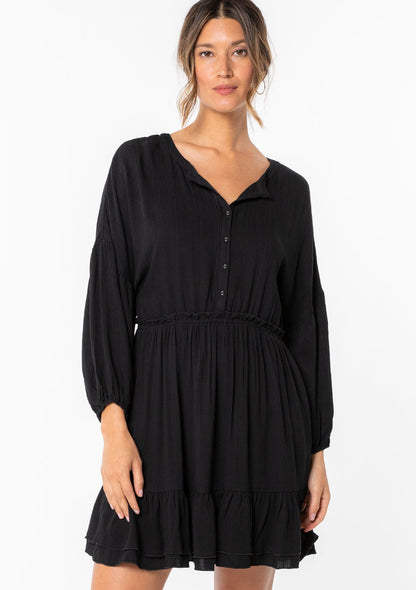 Vanessa Black Button Mini LS Dress