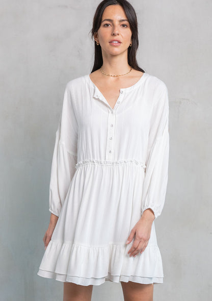 Vanessa Creme Button Mini LS Dress
