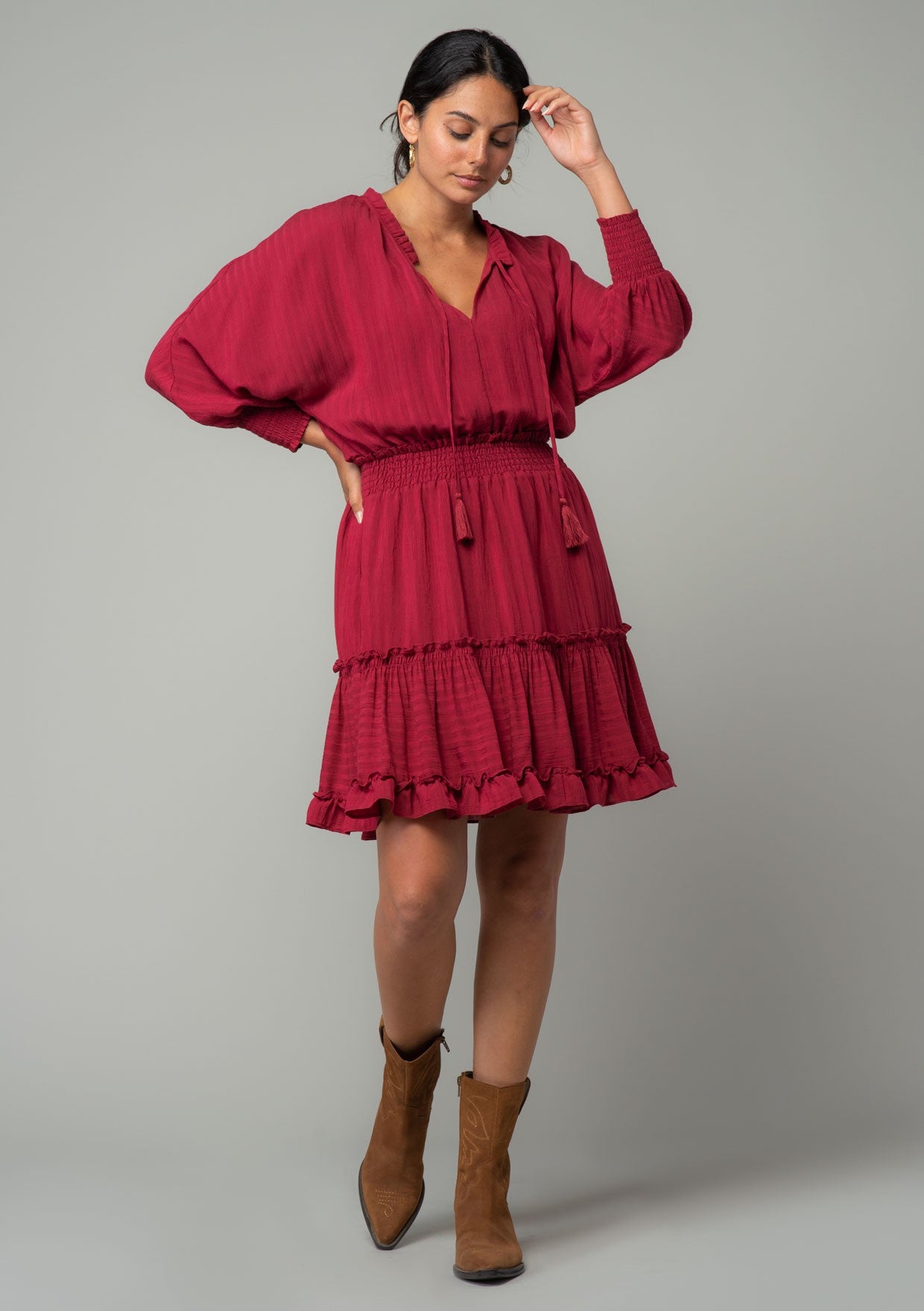 Gabriella Burgundy LS Dress