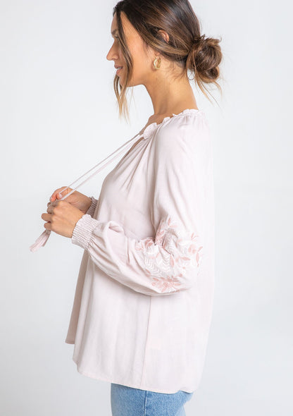 Luna Blush Peasant Embroidered LS Blouse