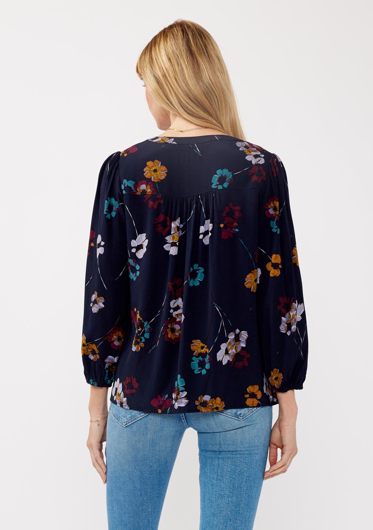 Mary Navy Floral LS Blouse