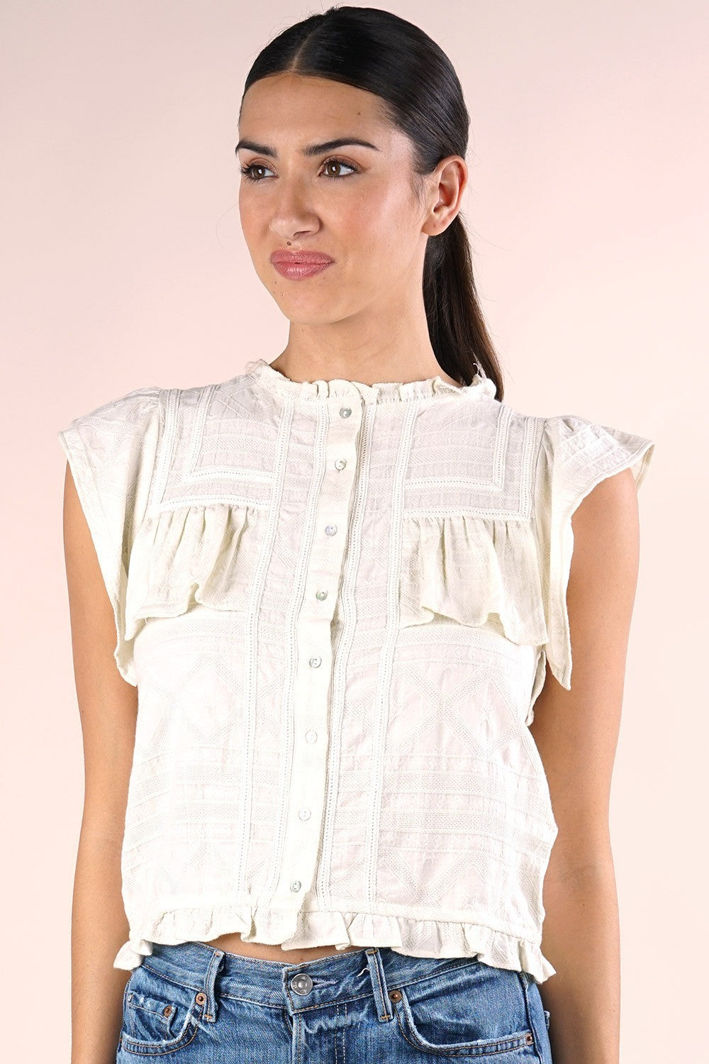 Chelsey Ivory Button Up LS Blouse