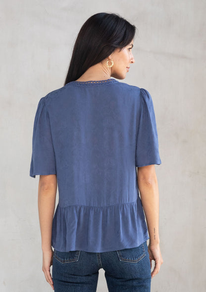 Navy Lattice LS Blouse