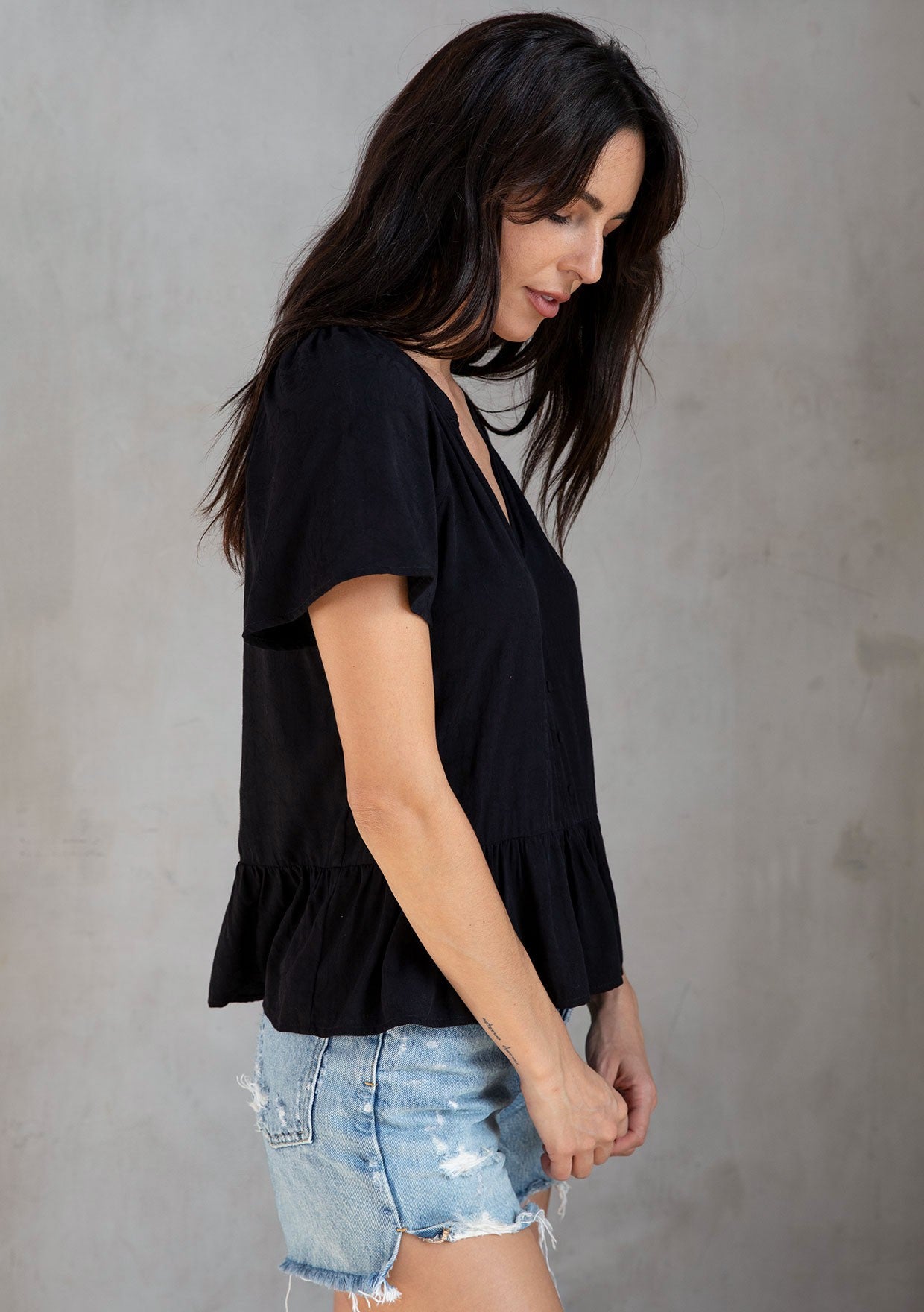 Rose Black Jacquard LS Blouse