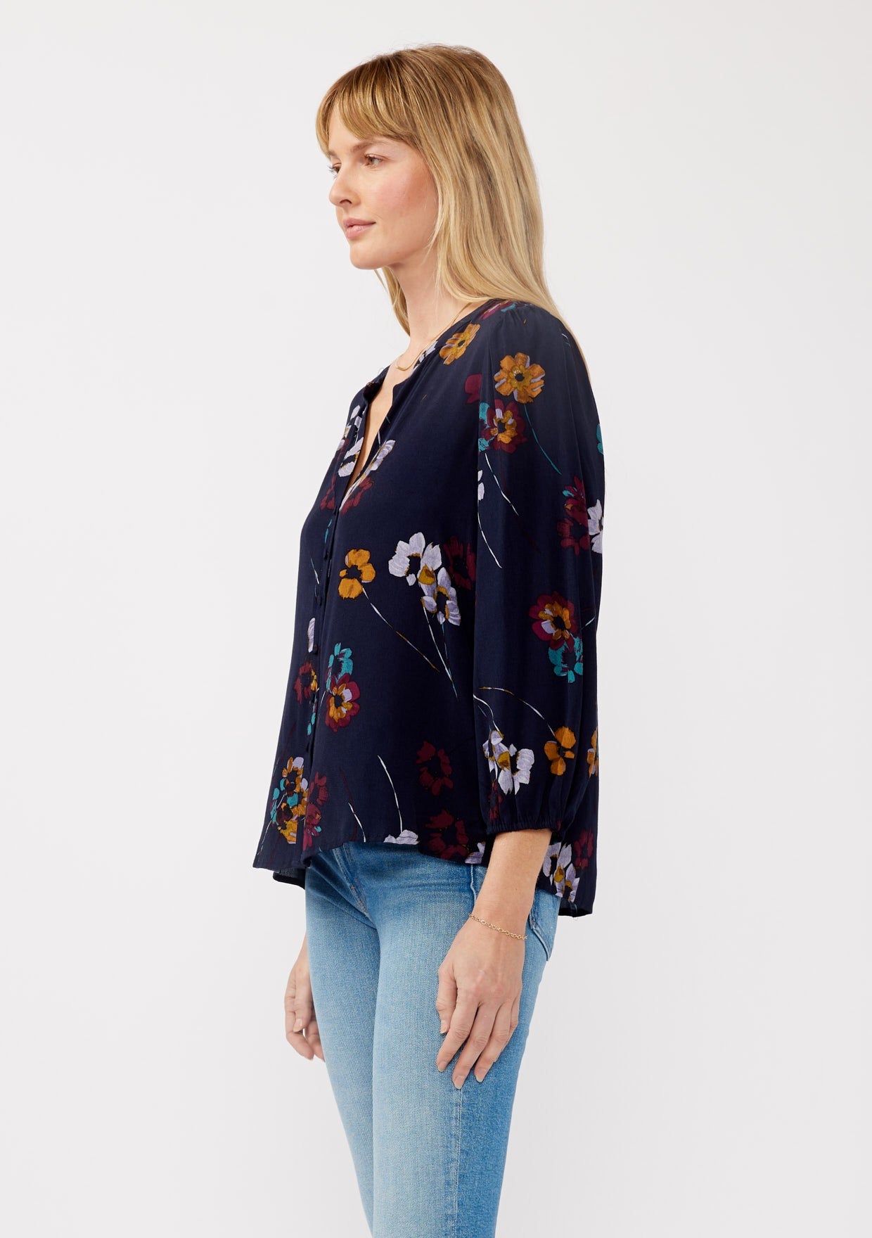 Mary Navy Floral LS Blouse