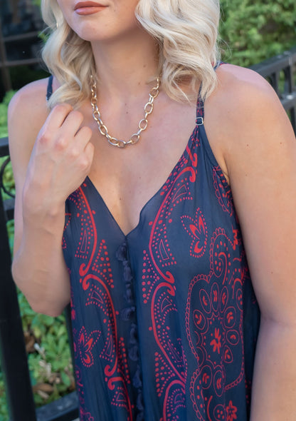 LS Paisley Navy Beach Cover-Up Dress