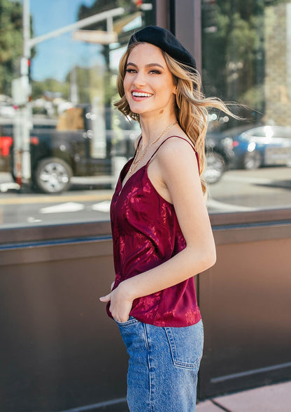 Serena Jacquard Wine LS Camisole