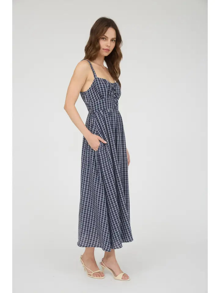 Mia Navy Plaid Midi Dress