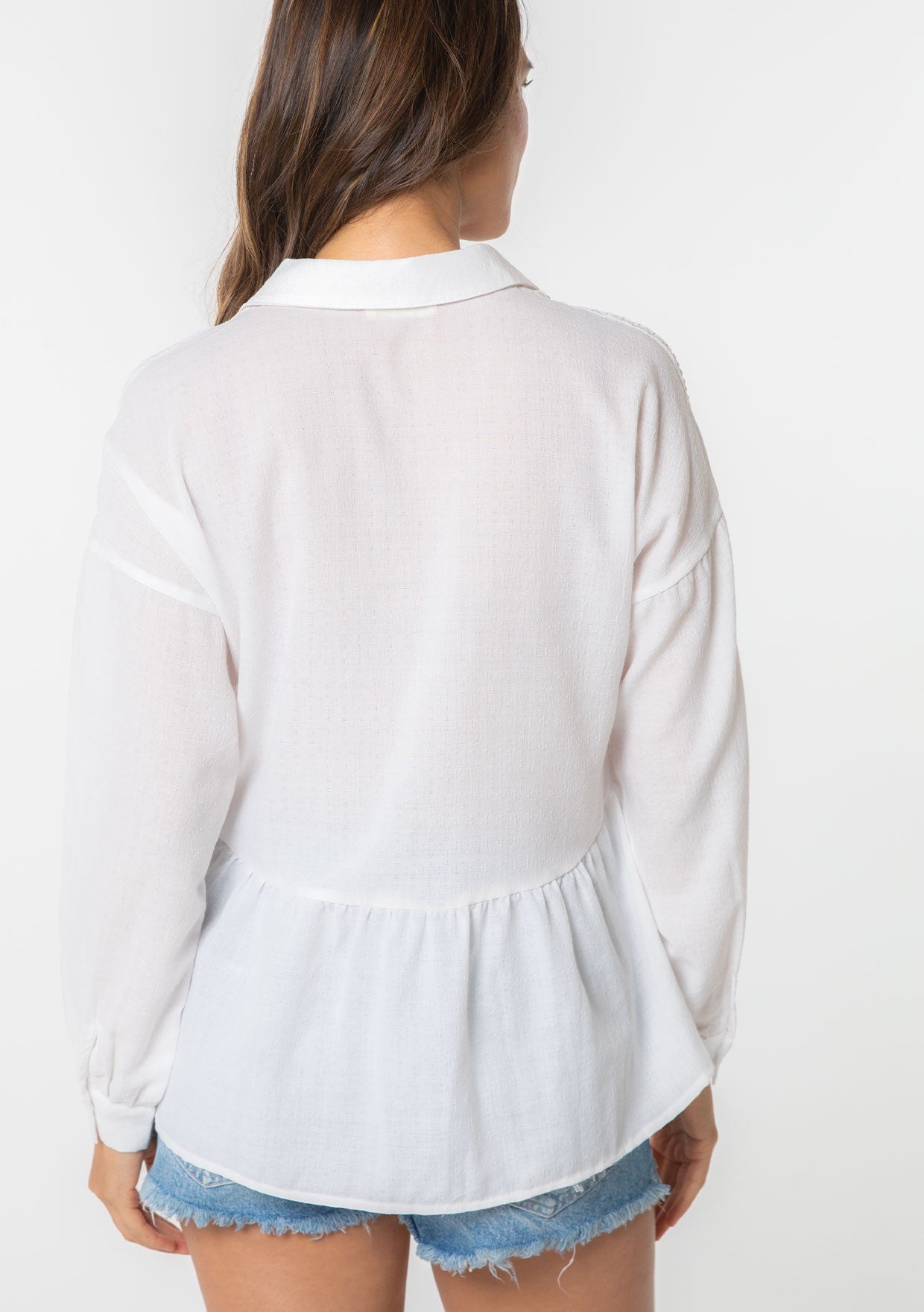 Sandra White Button LS Blouse