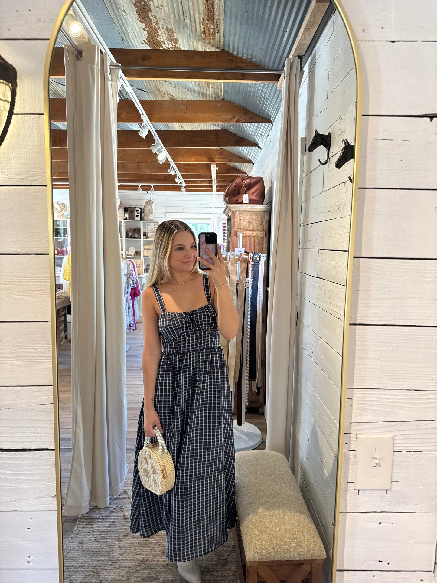 Mia Navy Plaid Midi Dress